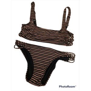 Copper/Black Strip 2Piece Strappy Swimsuit L